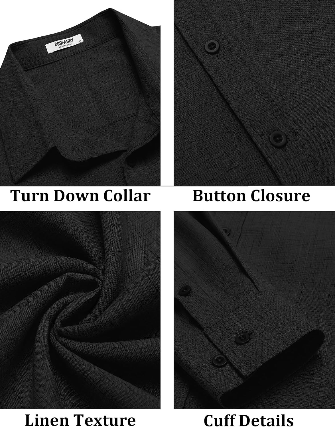 image:imageCOOFANDY Mens Button Down Shirt Long Sleeve Untucked Shirts Summer Casual Dress ShirtsBlack Onyx