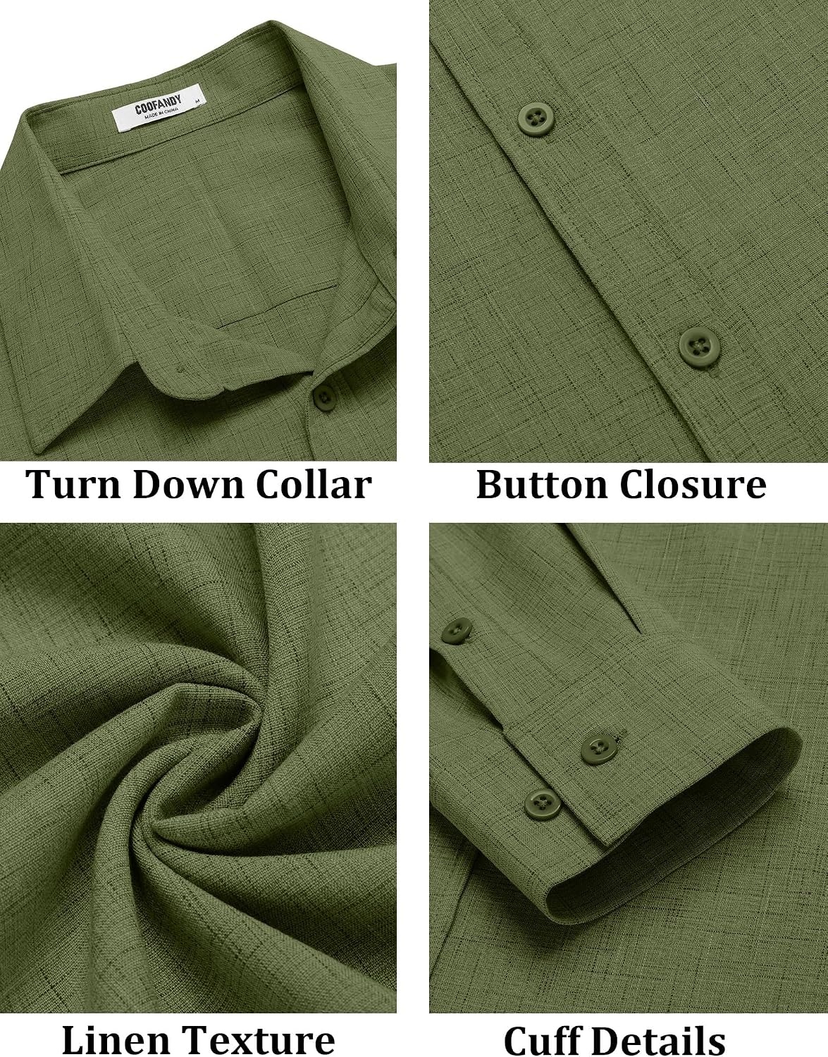 image:imageCOOFANDY Mens Button Down Shirt Long Sleeve Untucked Shirts Summer Casual Dress ShirtsChive