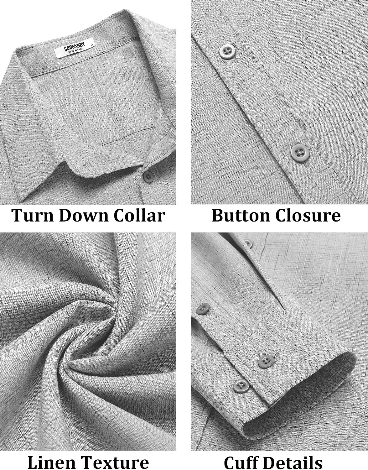 image:imageCOOFANDY Mens Button Down Shirt Long Sleeve Untucked Shirts Summer Casual Dress ShirtsLight Grey
