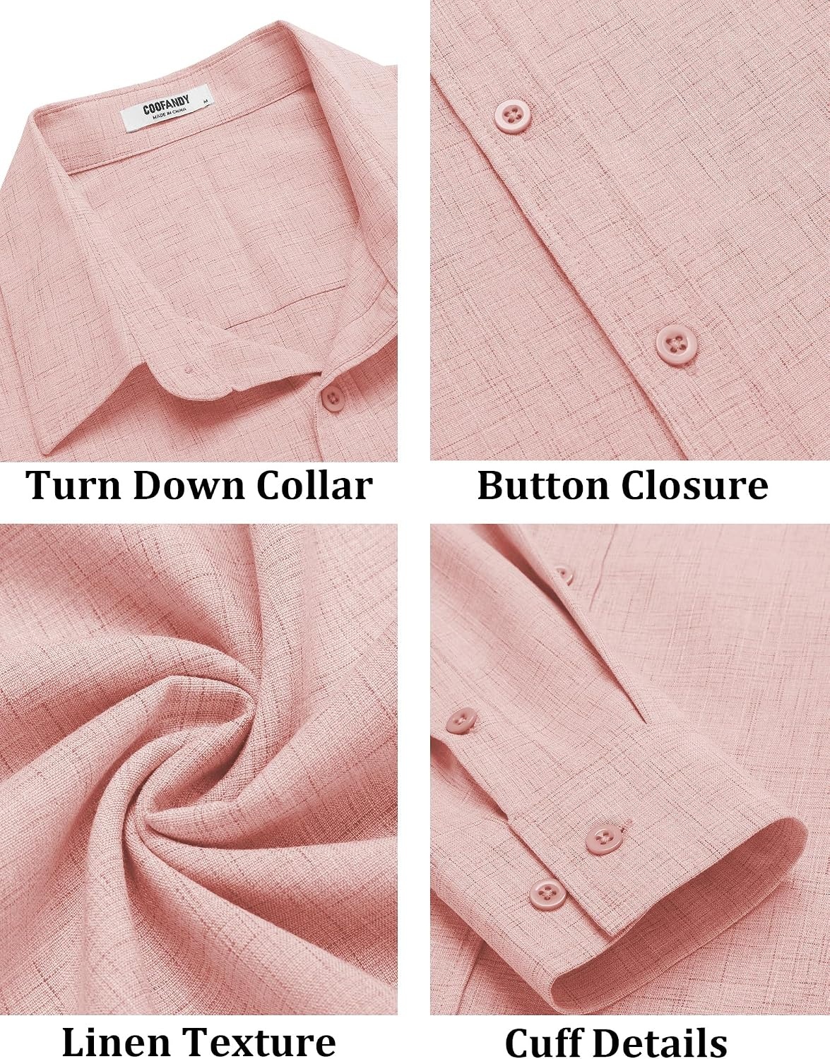 image:imageCOOFANDY Mens Button Down Shirt Long Sleeve Untucked Shirts Summer Casual Dress ShirtsVeiled Rose