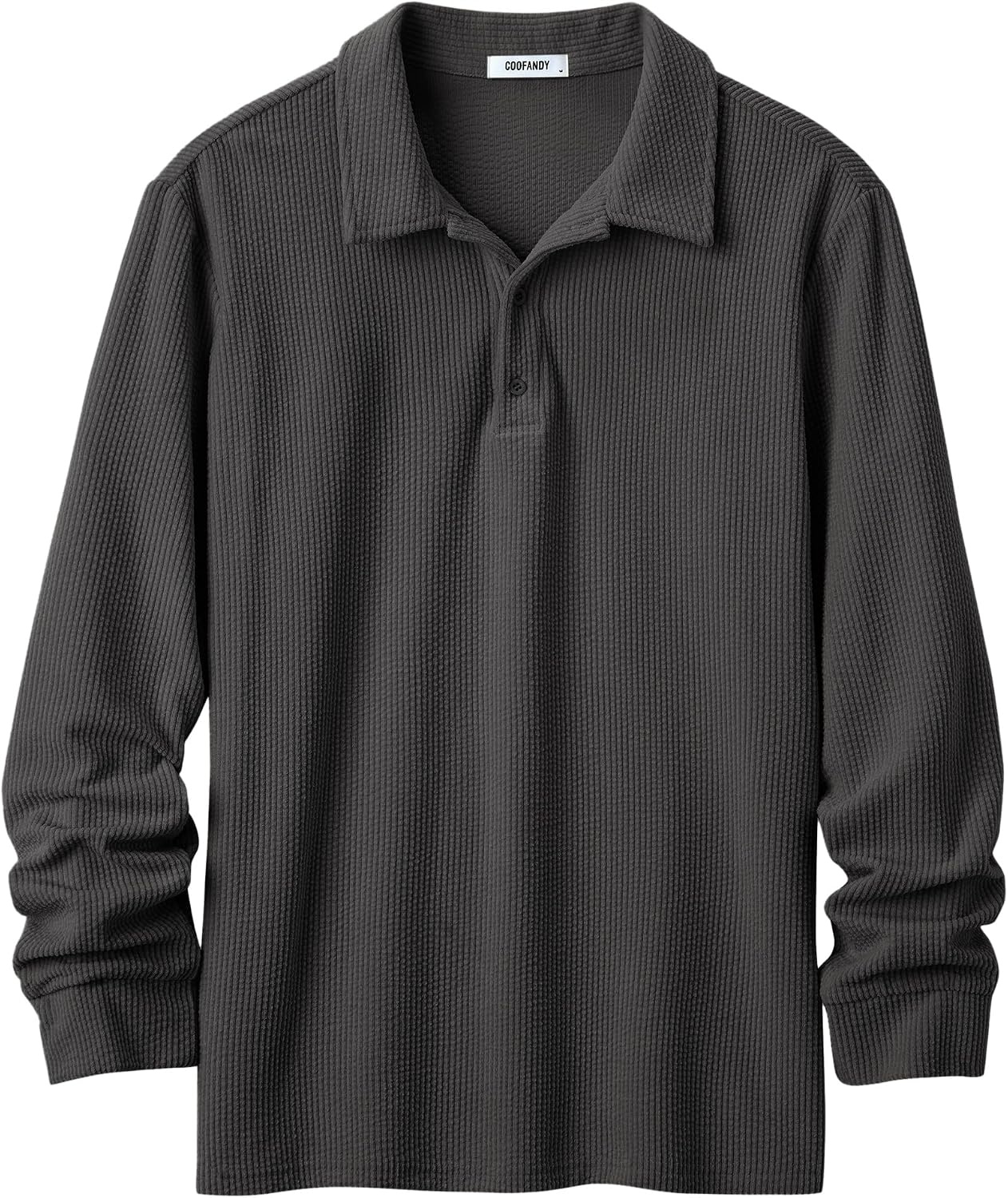 image:imageCOOFANDY Mens Corduroy Long Sleeve Polo Shirts Collared Pullover Soft Textured Fabric Quarter Button Placket Lightweight Regular Fit Fall Fashion Business Casual Work WearDark Grey