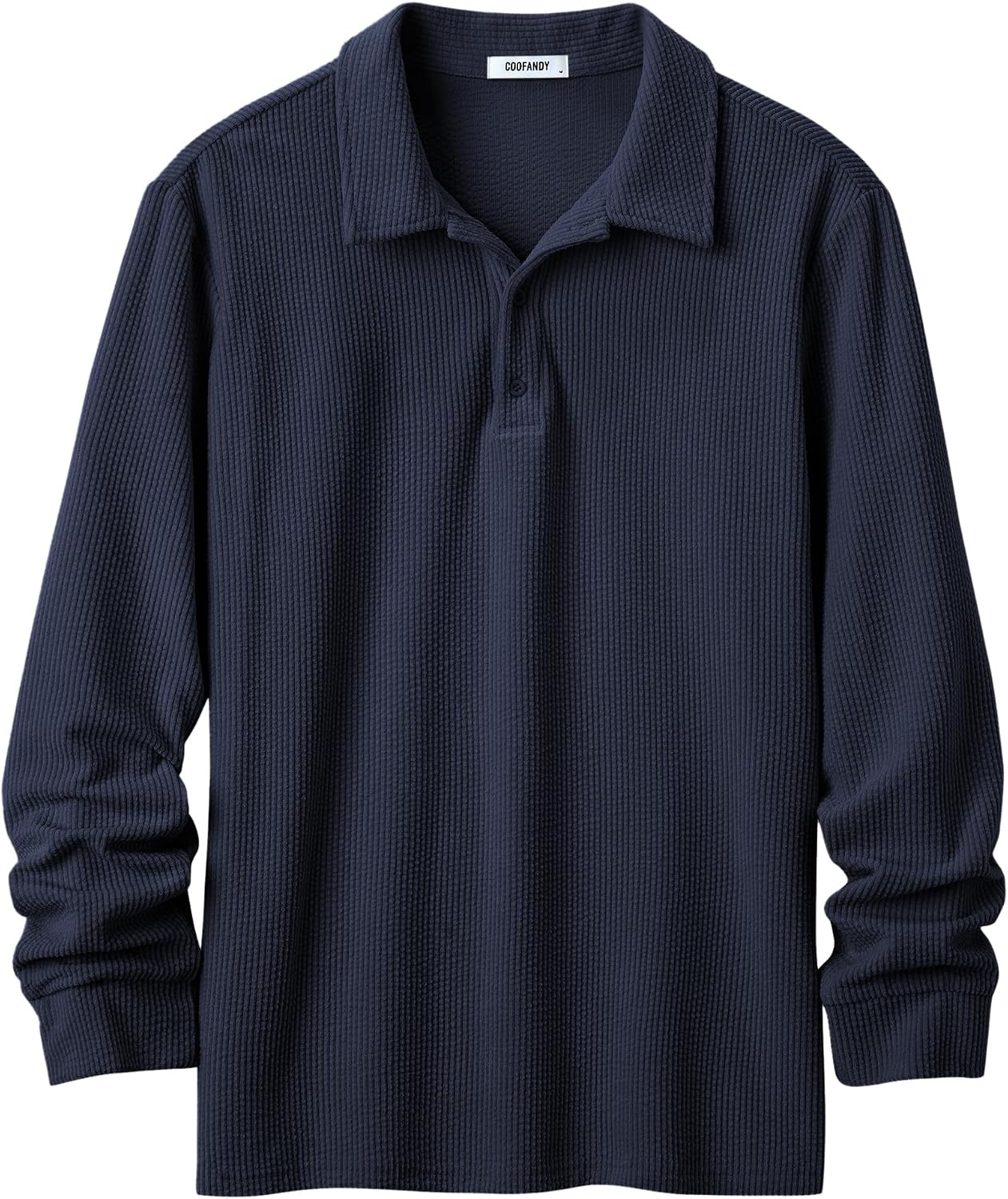 image:imageCOOFANDY Mens Corduroy Long Sleeve Polo Shirts Collared Pullover Soft Textured Fabric Quarter Button Placket Lightweight Regular Fit Fall Fashion Business Casual Work WearNavy Blue