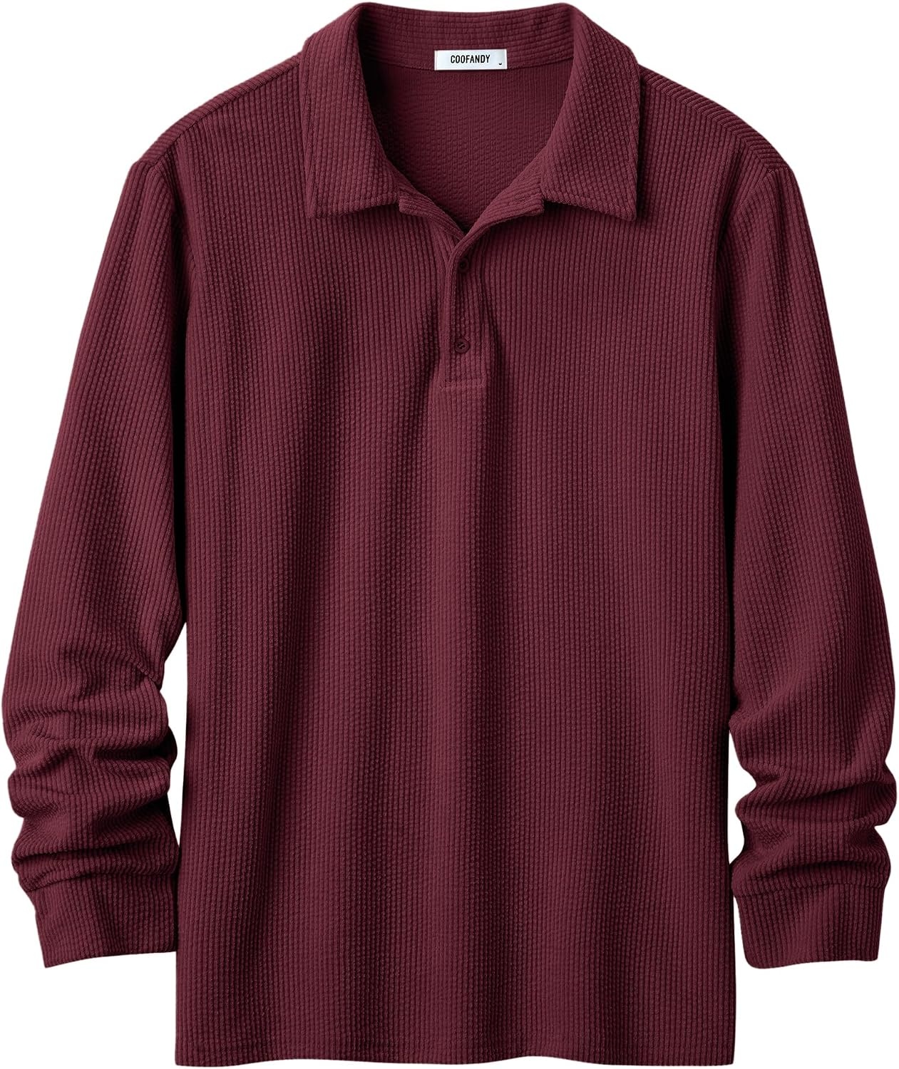 image:imageCOOFANDY Mens Corduroy Long Sleeve Polo Shirts Collared Pullover Soft Textured Fabric Quarter Button Placket Lightweight Regular Fit Fall Fashion Business Casual Work WearWine Red