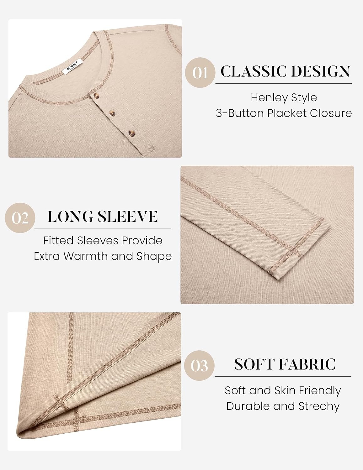 image:imageCOOFANDY Mens Henley Shirts Long Sleeve Casual TShirts Lightweight Tee Maverick SlubLightweightClassicSoft StretchCasualFashion01light Khaki