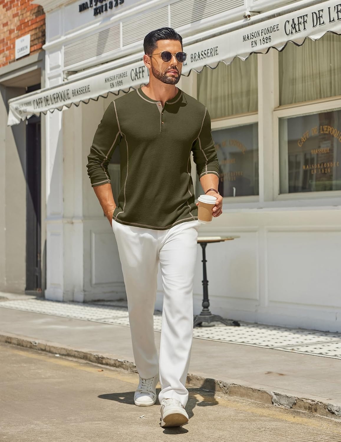 image:imageCOOFANDY Mens Henley Shirts Long Sleeve Casual TShirts Lightweight Tee Maverick SlubLightweightClassicSoft StretchCasualFashion02army Green