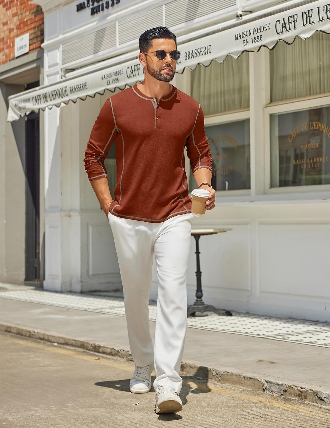 image:imageCOOFANDY Mens Henley Shirts Long Sleeve Casual TShirts Lightweight Tee Maverick SlubLightweightClassicSoft StretchCasualFashionCaramel