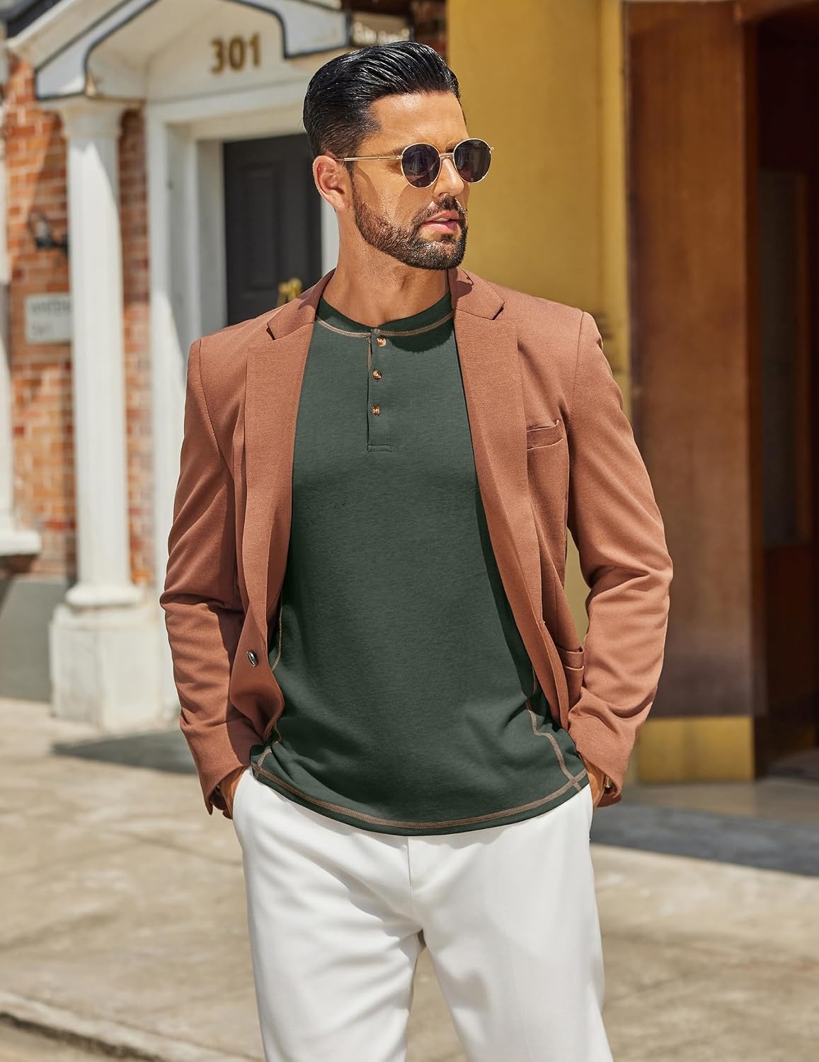 image:imageCOOFANDY Mens Henley Shirts Long Sleeve Casual TShirts Lightweight Tee Maverick SlubLightweightClassicSoft StretchCasualFashionDark Army Green