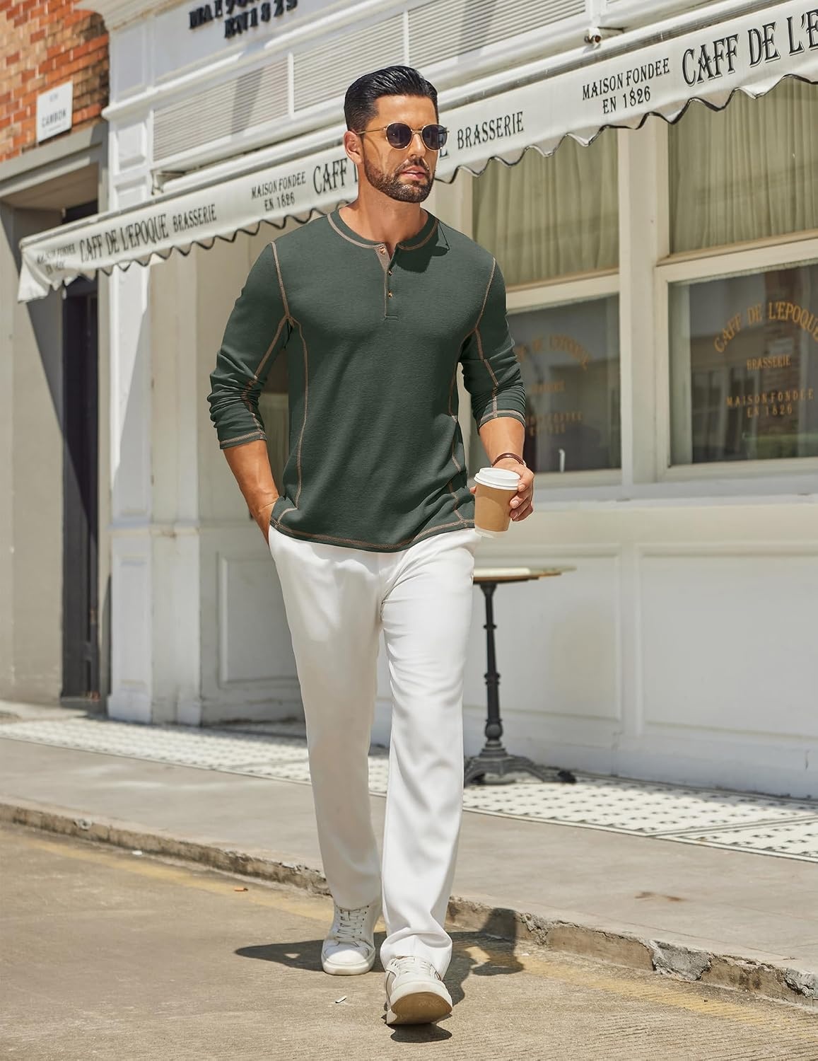 image:imageCOOFANDY Mens Henley Shirts Long Sleeve Casual TShirts Lightweight Tee Maverick SlubLightweightClassicSoft StretchCasualFashionDark Army Green