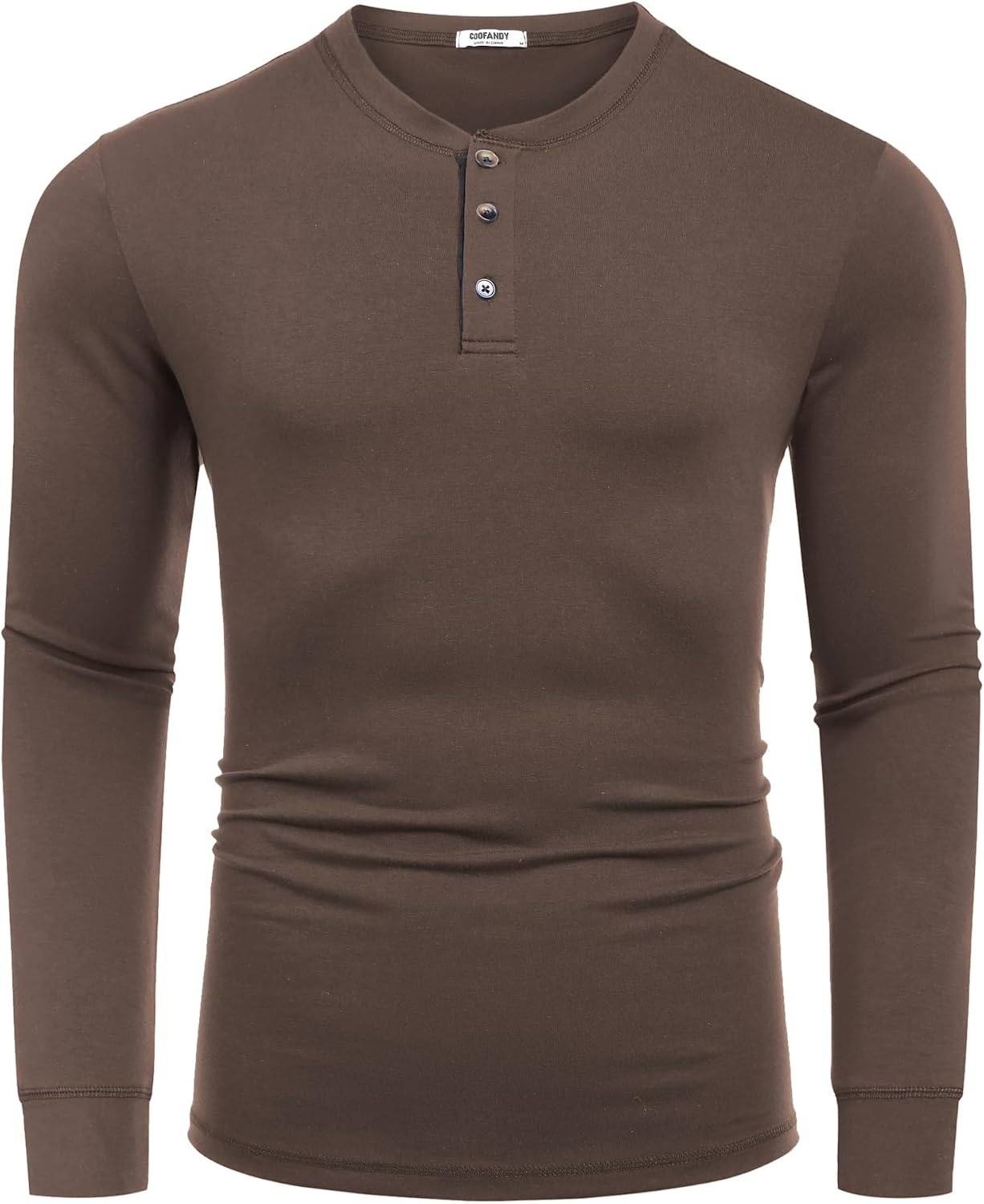 image:imageCOOFANDY Mens Long Sleeve Henley Shirts Cotton TShirts Casual Pullover Shirt Soft Stretch Basic Tees Fall TopsCaramel Brown