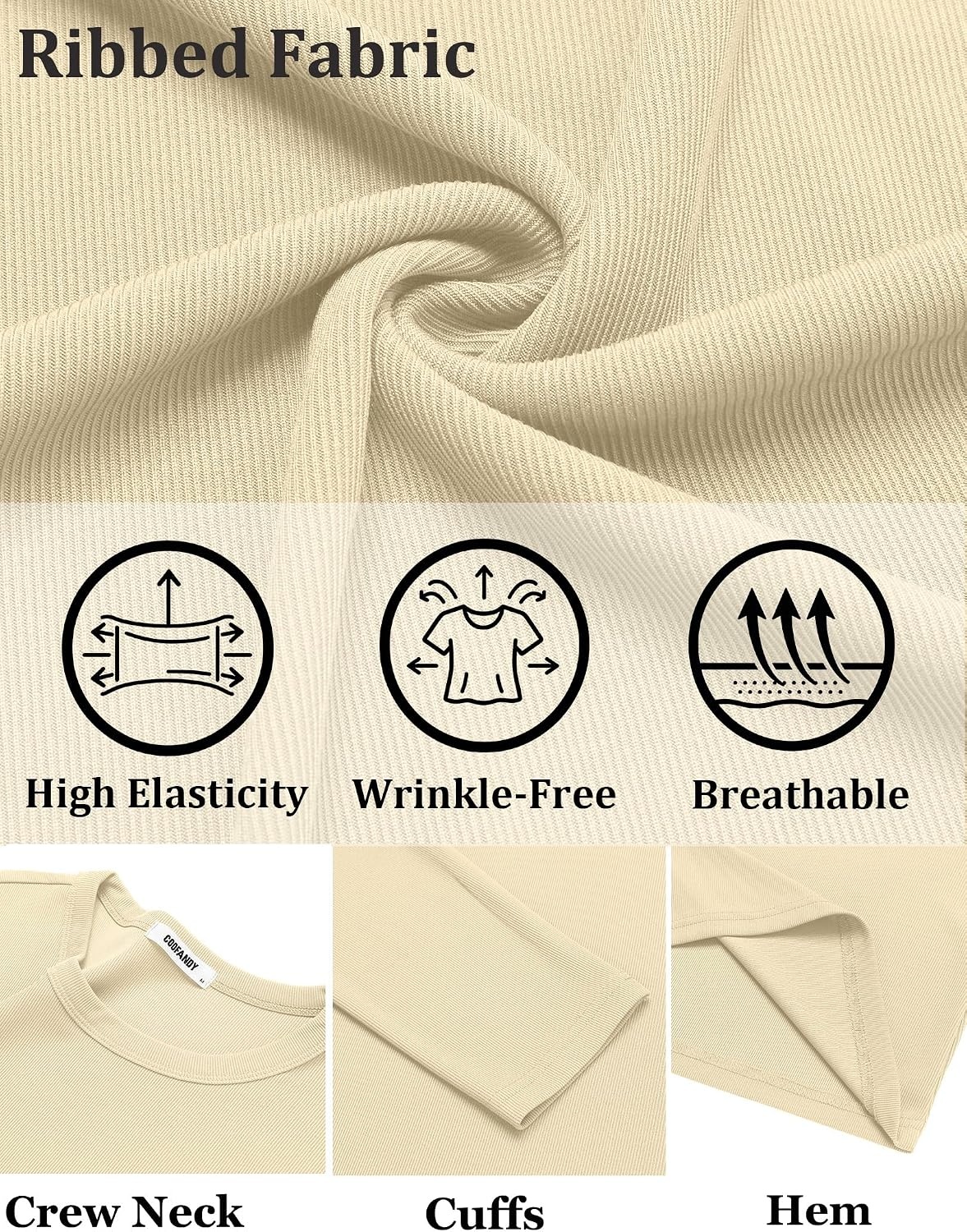 image:imageCOOFANDY Mens Long Sleeve Muscle T Shirts Slim Fit Casual Crew Neck Ribbed Tee ShirtsBeige