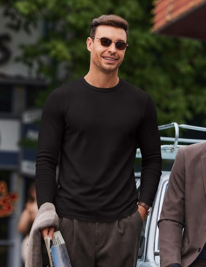 image:imageCOOFANDY Mens Long Sleeve Muscle T Shirts Slim Fit Casual Crew Neck Ribbed Tee ShirtsBlack