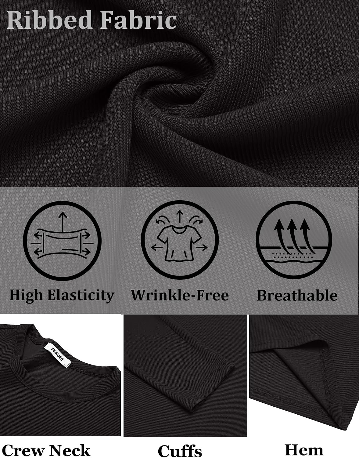image:imageCOOFANDY Mens Long Sleeve Muscle T Shirts Slim Fit Casual Crew Neck Ribbed Tee ShirtsBlack