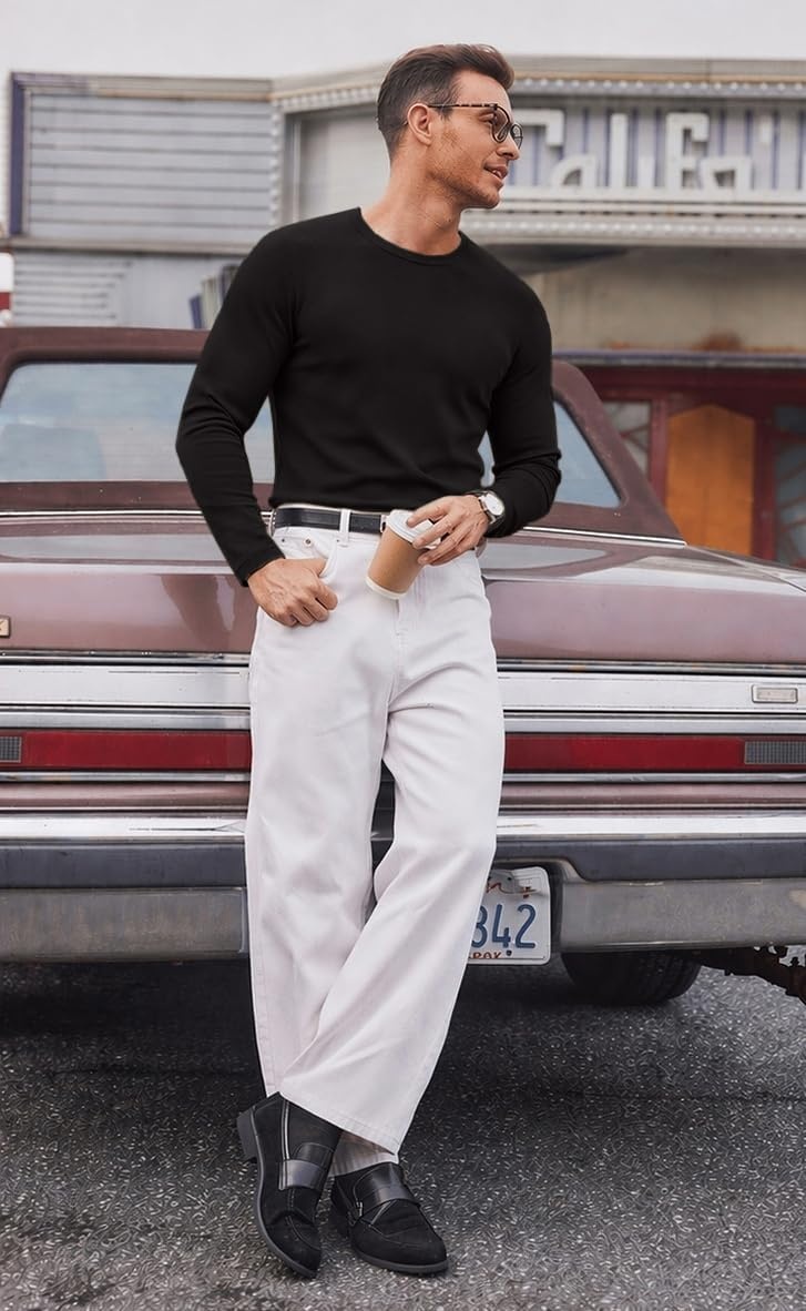 image:imageCOOFANDY Mens Long Sleeve Muscle T Shirts Slim Fit Casual Crew Neck Ribbed Tee ShirtsBlack