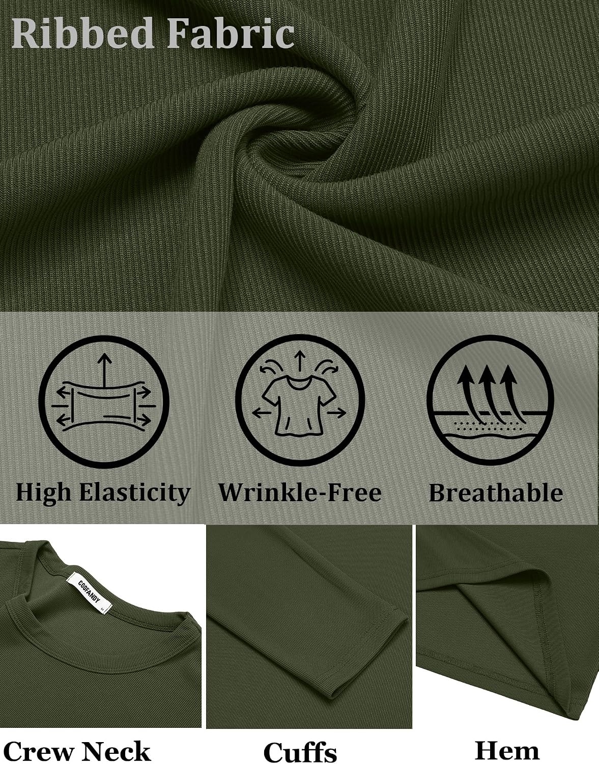 image:imageCOOFANDY Mens Long Sleeve Muscle T Shirts Slim Fit Casual Crew Neck Ribbed Tee ShirtsDark Army Green