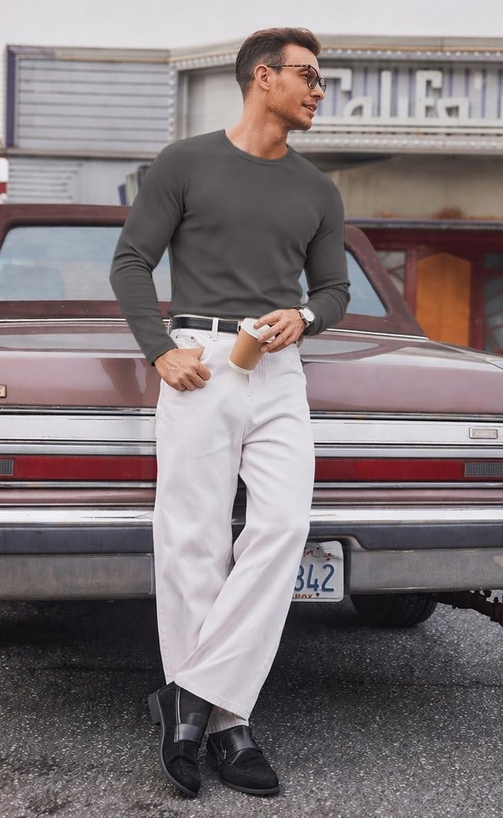 image:imageCOOFANDY Mens Long Sleeve Muscle T Shirts Slim Fit Casual Crew Neck Ribbed Tee ShirtsDark Gray