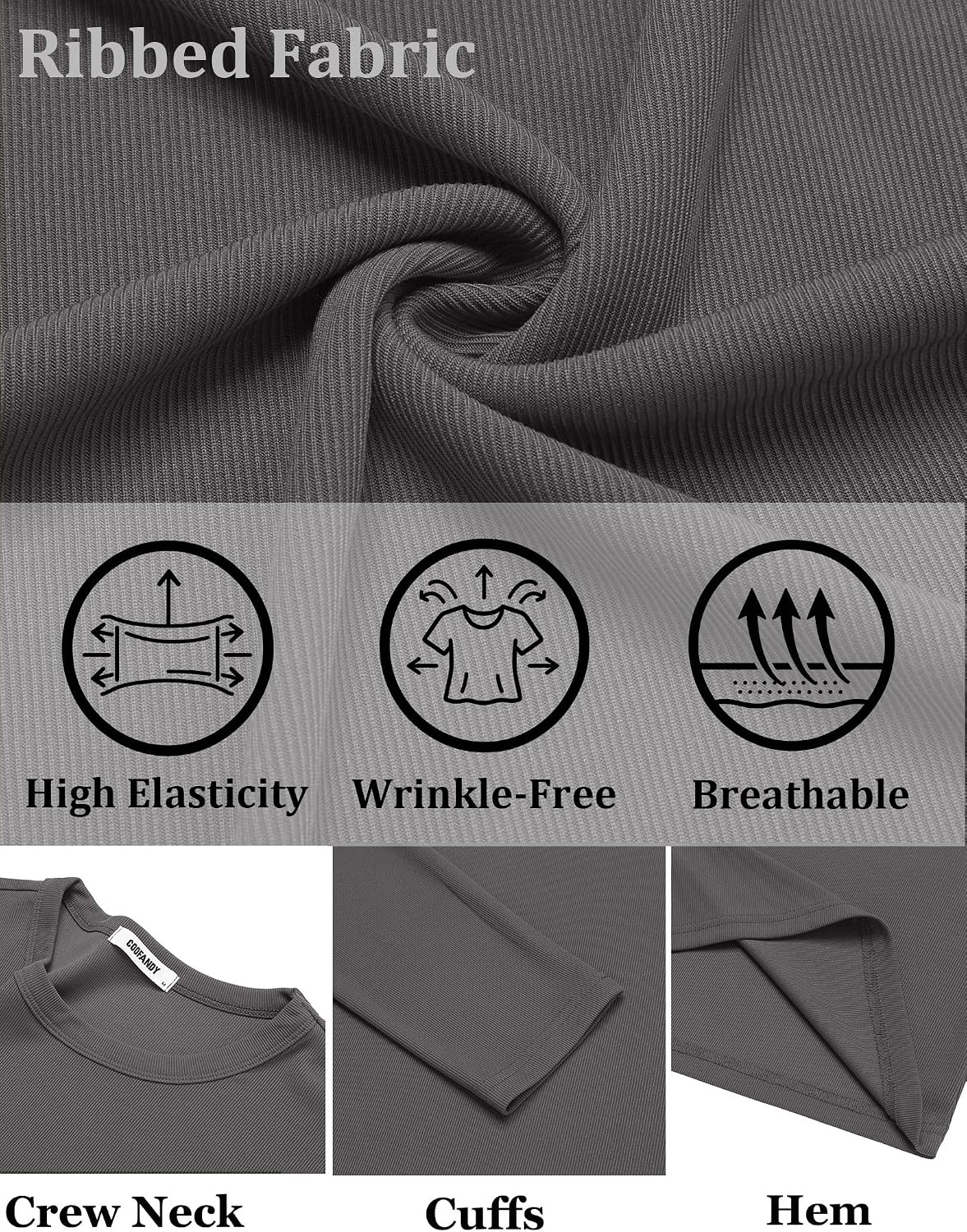 image:imageCOOFANDY Mens Long Sleeve Muscle T Shirts Slim Fit Casual Crew Neck Ribbed Tee ShirtsDark Gray