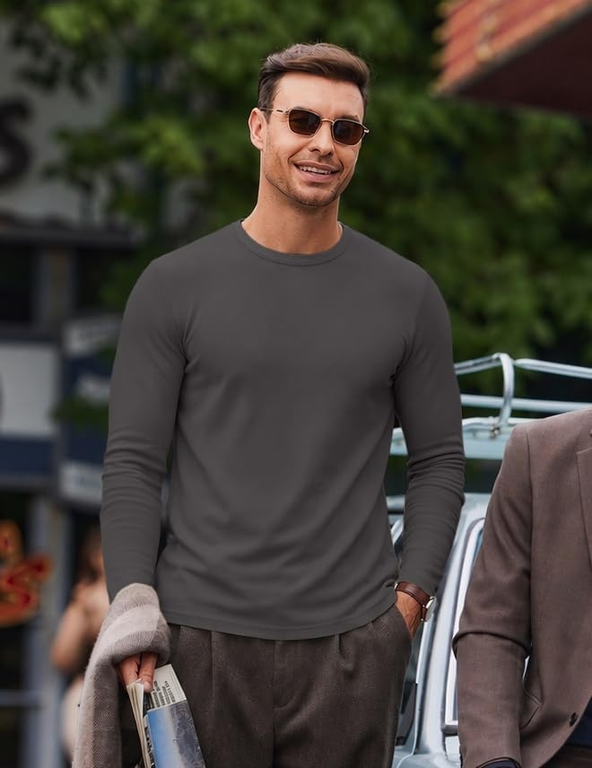 image:imageCOOFANDY Mens Long Sleeve Muscle T Shirts Slim Fit Casual Crew Neck Ribbed Tee ShirtsDark Gray
