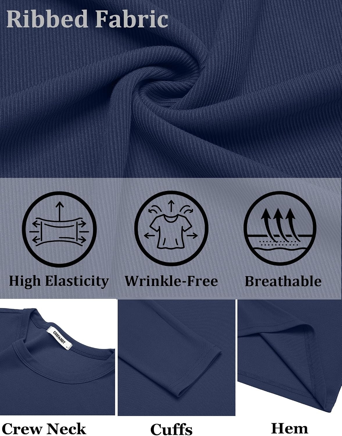 image:imageCOOFANDY Mens Long Sleeve Muscle T Shirts Slim Fit Casual Crew Neck Ribbed Tee ShirtsNavy Blue