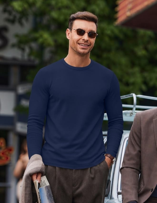 image:imageCOOFANDY Mens Long Sleeve Muscle T Shirts Slim Fit Casual Crew Neck Ribbed Tee ShirtsNavy Blue