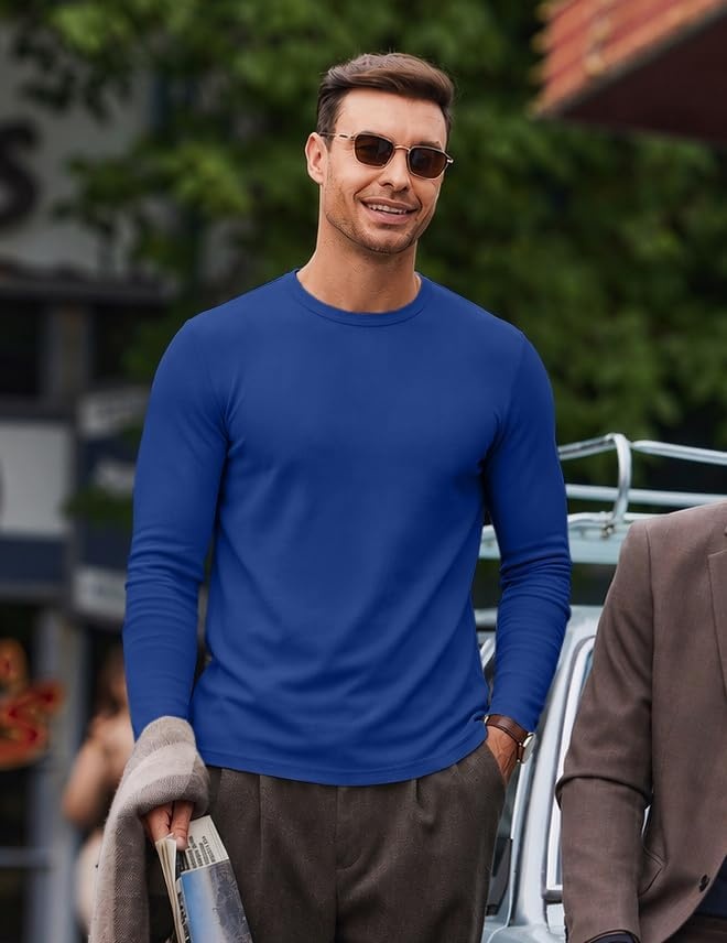image:imageCOOFANDY Mens Long Sleeve Muscle T Shirts Slim Fit Casual Crew Neck Ribbed Tee ShirtsRoyal Blue