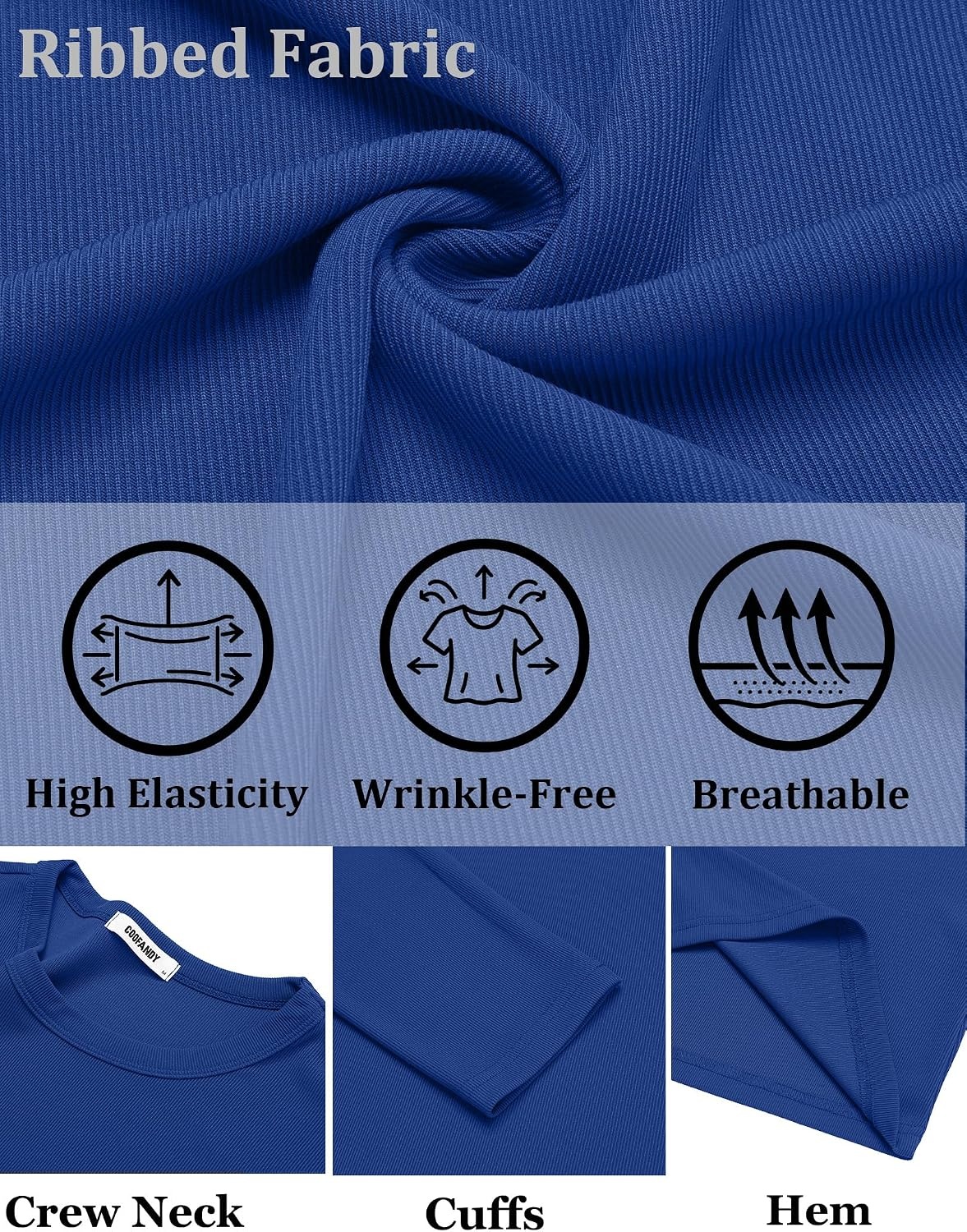 image:imageCOOFANDY Mens Long Sleeve Muscle T Shirts Slim Fit Casual Crew Neck Ribbed Tee ShirtsRoyal Blue
