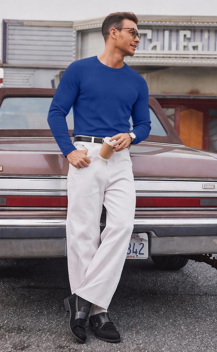 image:imageCOOFANDY Mens Long Sleeve Muscle T Shirts Slim Fit Casual Crew Neck Ribbed Tee ShirtsRoyal Blue