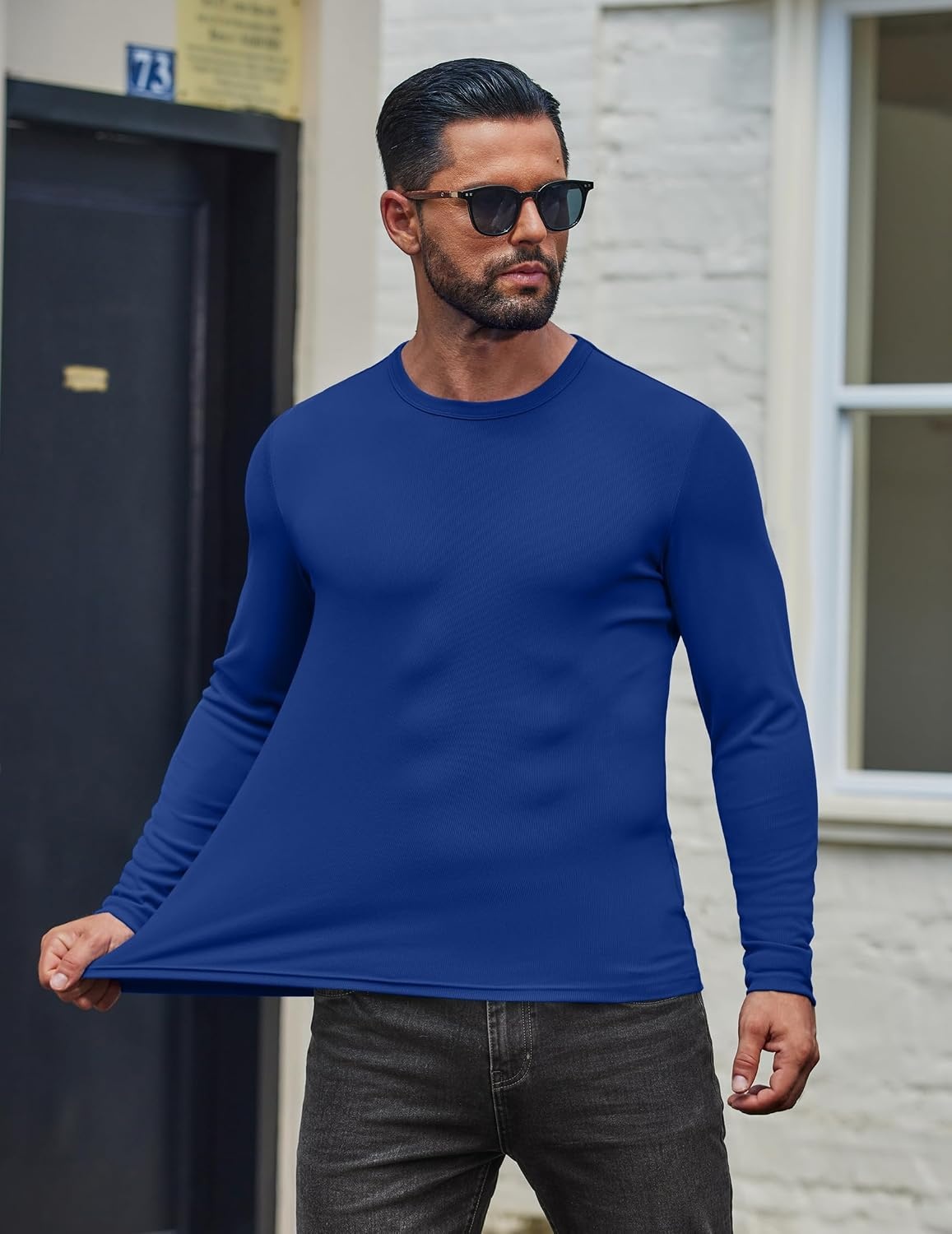 image:imageCOOFANDY Mens Long Sleeve Muscle T Shirts Slim Fit Casual Crew Neck Ribbed Tee ShirtsRoyal Blue