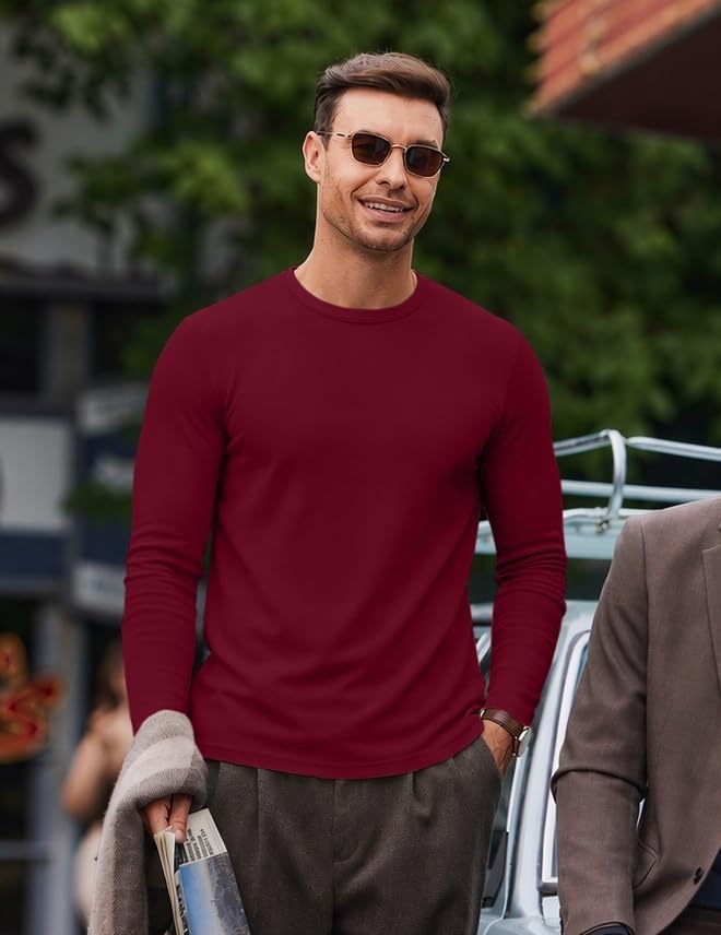 image:imageCOOFANDY Mens Long Sleeve Muscle T Shirts Slim Fit Casual Crew Neck Ribbed Tee ShirtsWine Red
