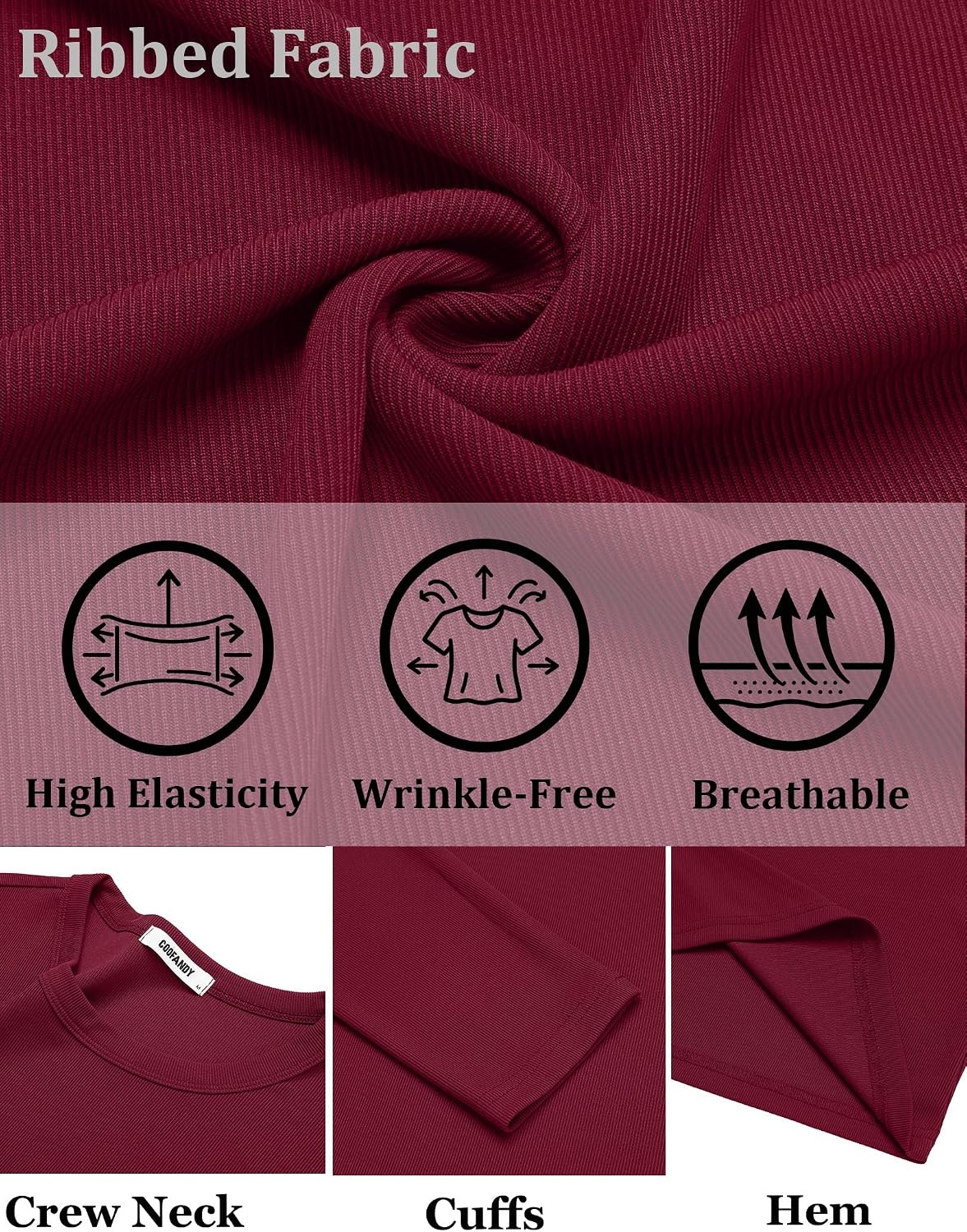 image:imageCOOFANDY Mens Long Sleeve Muscle T Shirts Slim Fit Casual Crew Neck Ribbed Tee ShirtsWine Red