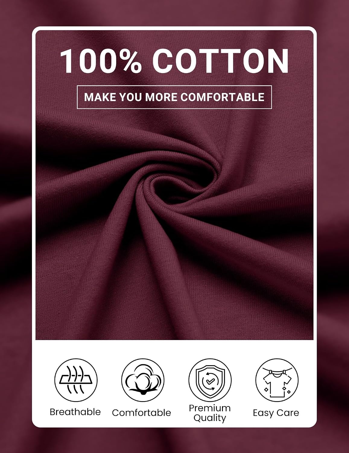 image:imageCOOFANDY Mens Long Sleeve Shirts Crew Neck Cotton TShirt Casual Shirts Cotton Fabric Comfortable and Breathable for Daily Wear Ribbed Crew Neck reinforced with DoubleNeedle TopstitchingDark Red