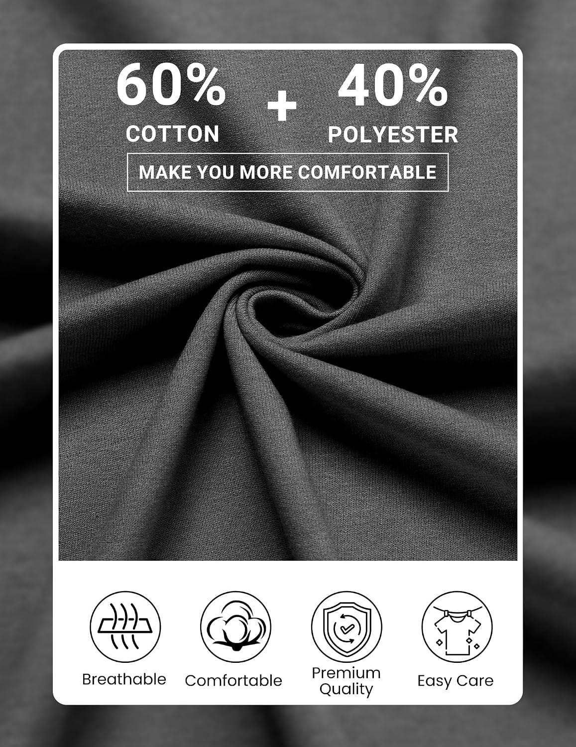 image:imageCOOFANDY Mens Long Sleeve Shirts Crew Neck Cotton TShirt Casual Shirts Cotton Fabric Comfortable and Breathable for Daily Wear Ribbed Crew Neck reinforced with DoubleNeedle TopstitchingDark Grey