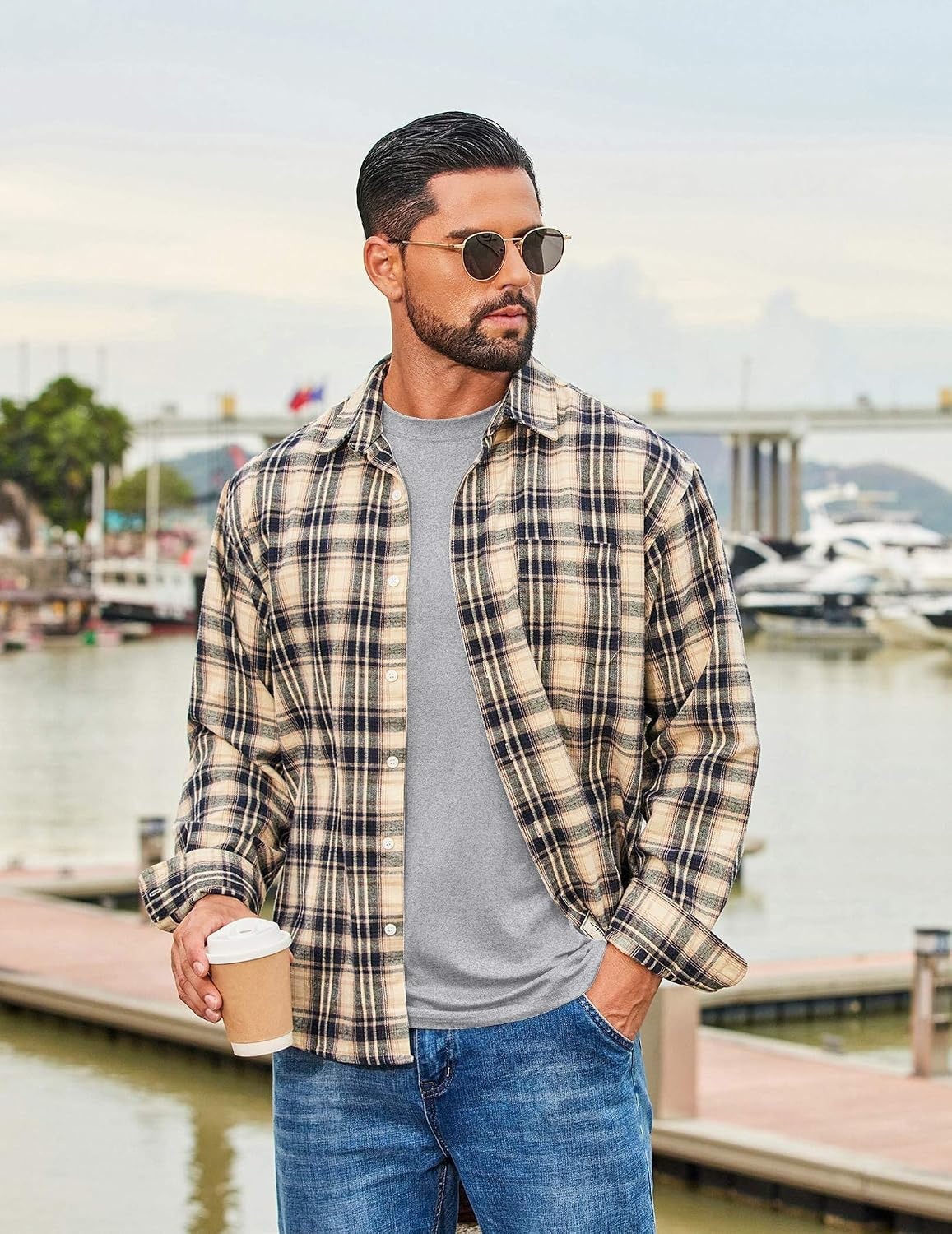 image:imageCOOFANDY Mens Long Sleeve Tee Shirts Stretch Crew Neck Thermal Shirts Casual T Shirts for MenHeather Grey