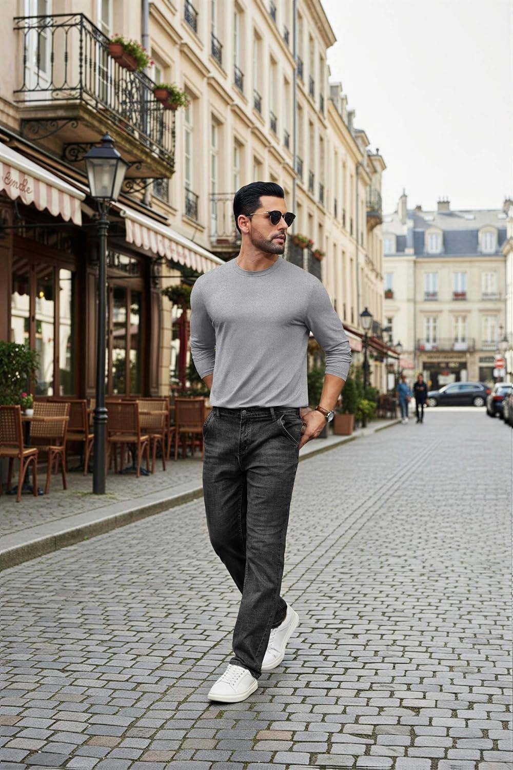 image:imageCOOFANDY Mens Long Sleeve Tee Shirts Stretch Crew Neck Thermal Shirts Casual T Shirts for MenHeather Grey