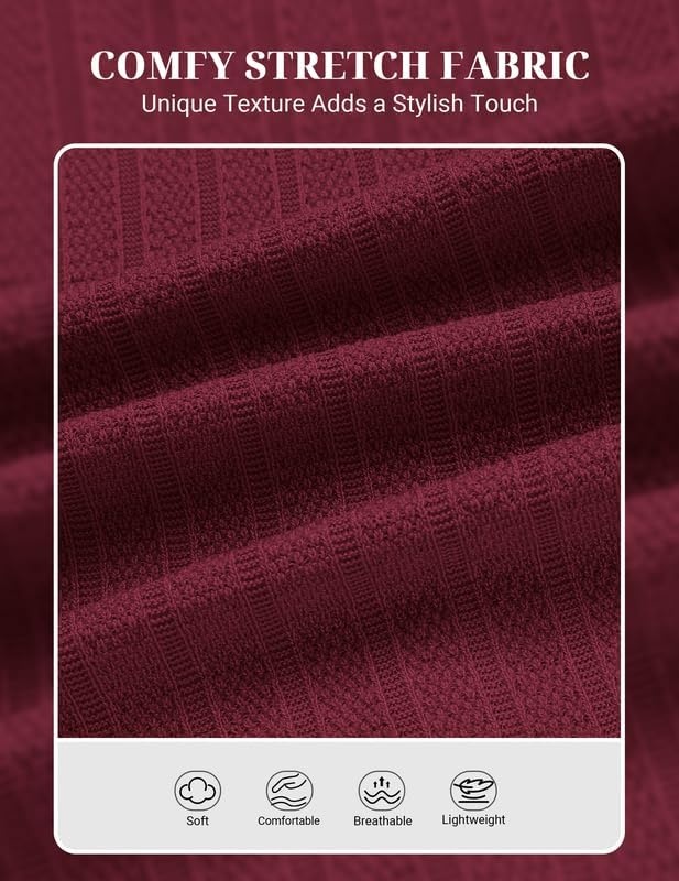 image:imageCOOFANDY Mens Polo Shirts Textured Knit Short Sleeve Stretch Casual Shirts IceCool Fabric Comfortable and Breathable Three Button placket unique knit TextureWine Red