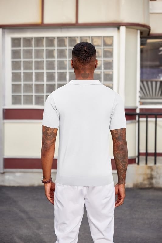 image:imageCOOFANDY Mens Polo Shirts Textured Knit Short Sleeve Stretch Casual Shirts IceCool Fabric Comfortable and Breathable Three Button placket unique knit TextureWhite