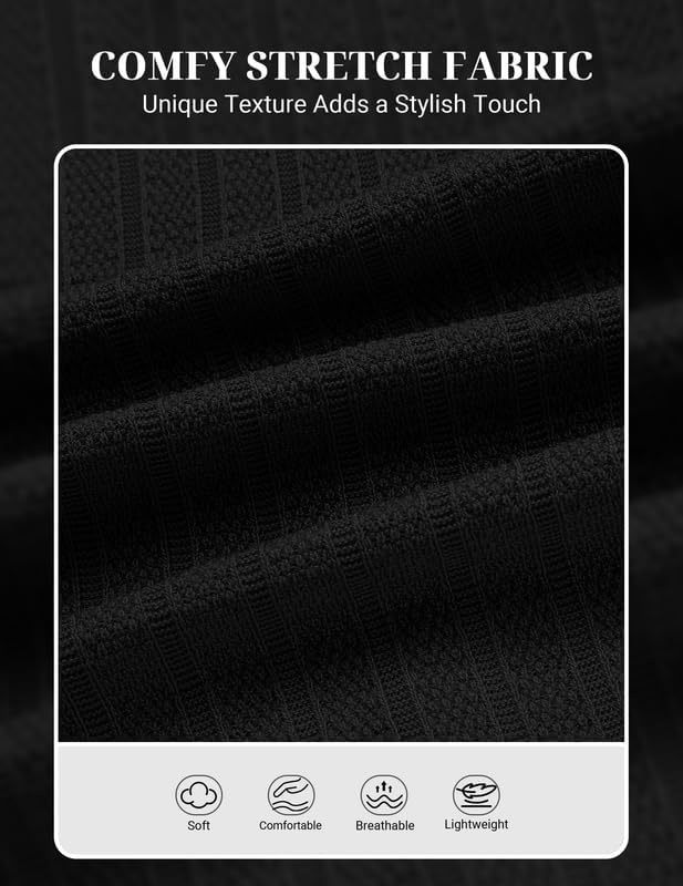 image:imageCOOFANDY Mens Polo Shirts Textured Knit Short Sleeve Stretch Casual Shirts IceCool Fabric Comfortable and Breathable Three Button placket unique knit TextureAll Black