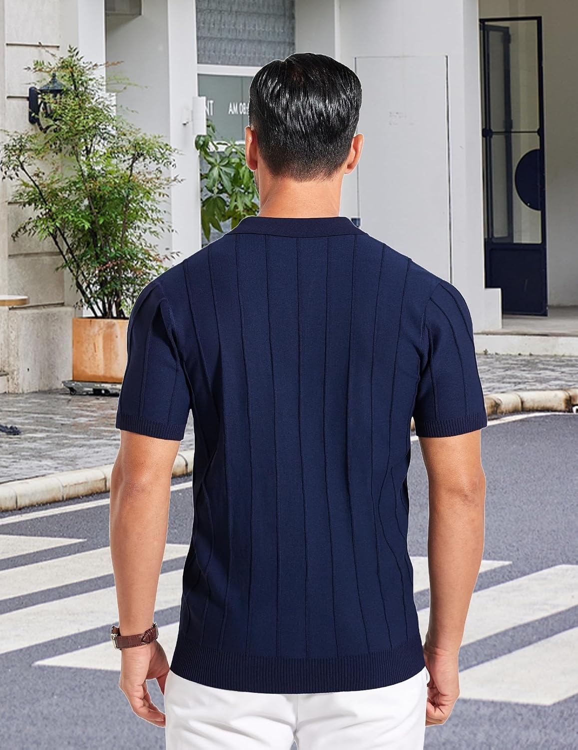 image:imageCOOFANDY Mens Quarter Zip Polo Shirt Short Sleeve Ribbed Knit Golf Tee Collared 14 Zip Textured Casual Business Shirt Lightweight Breathable Elastic T Shirt for MenVnavy Blue