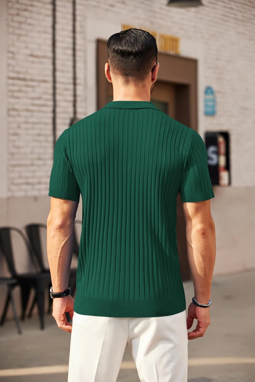 image:imageCOOFANDY Mens Quarter Zip Polo Shirt Short Sleeve Ribbed Knit Golf Tee Collared 14 Zip Textured Casual Business Shirt Lightweight Breathable Elastic T Shirt for MenHunter Green