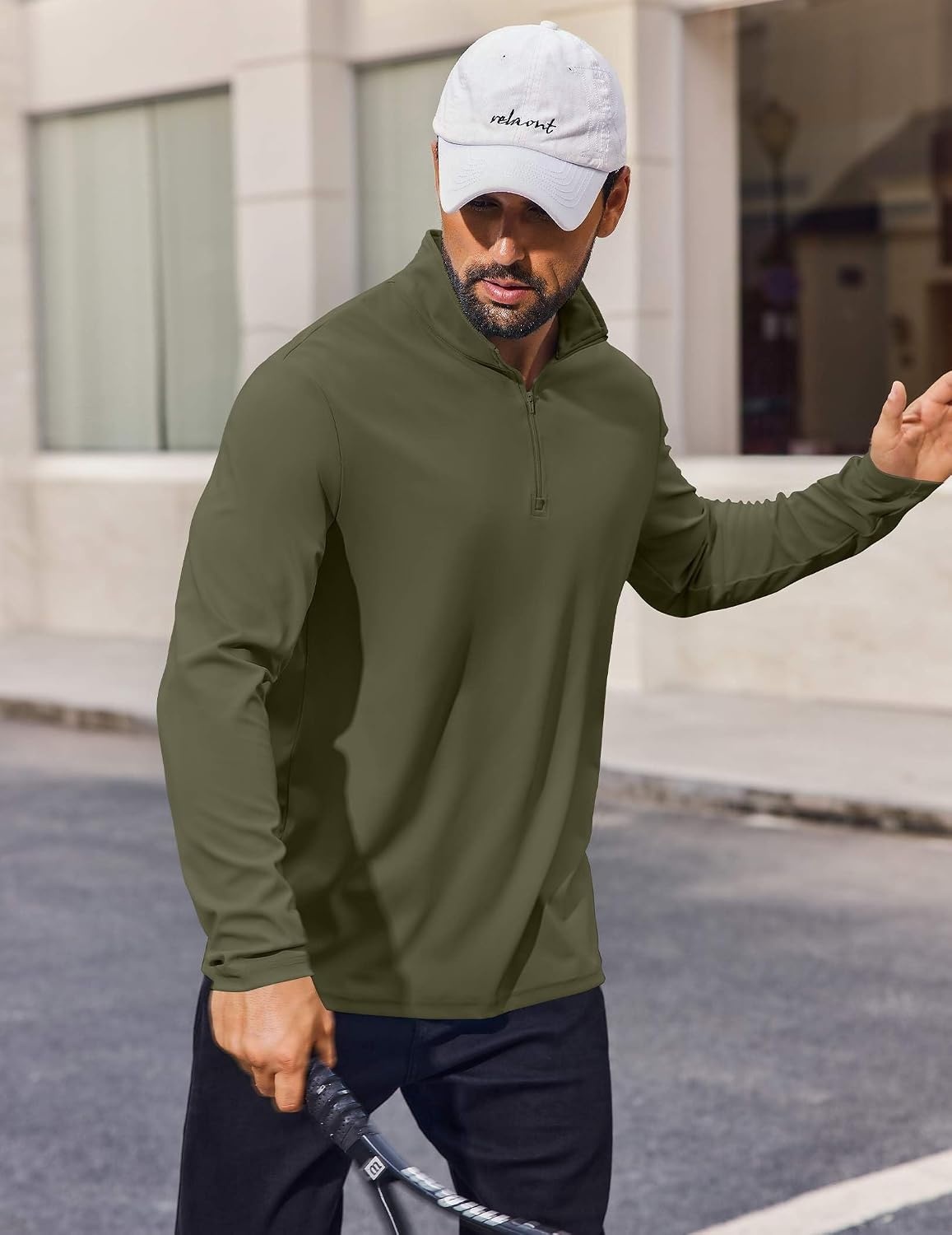 image:imageCOOFANDY Mens Quarter Zip Pullover 14 Zip Mock Neck Sun Protection Lightweight Athletic Golf Polo ShirtsArmy Green
