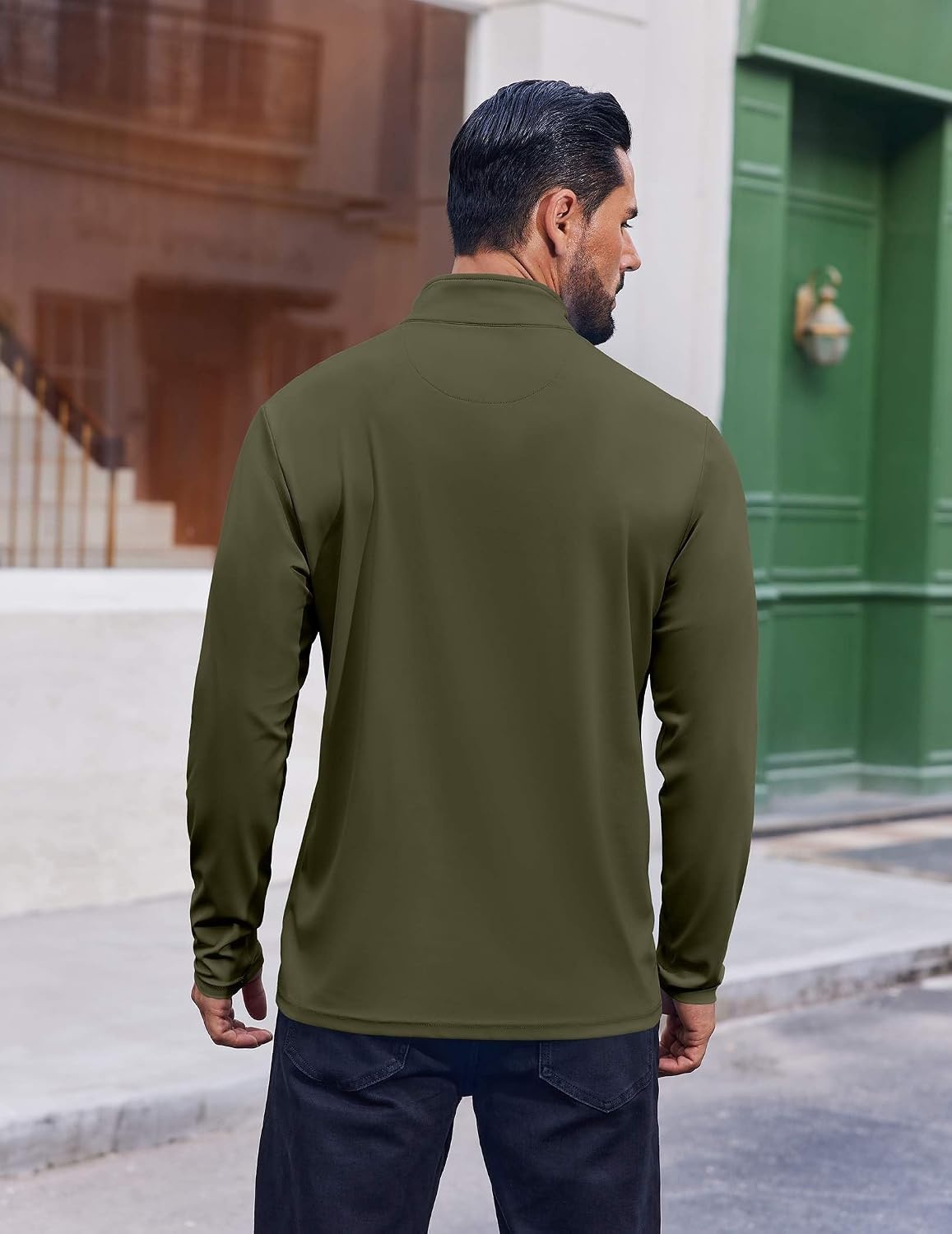 image:imageCOOFANDY Mens Quarter Zip Pullover 14 Zip Mock Neck Sun Protection Lightweight Athletic Golf Polo ShirtsArmy Green