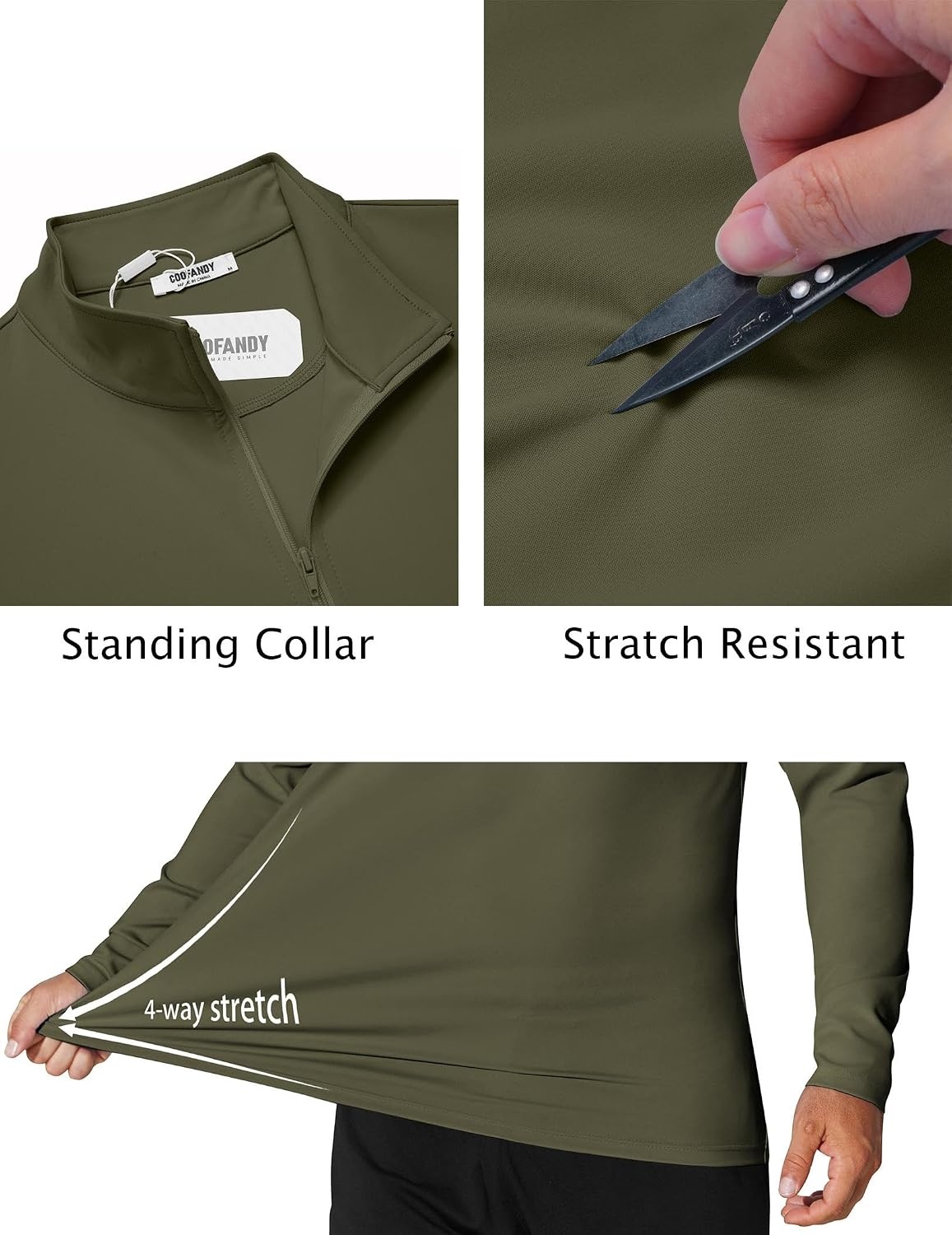 image:imageCOOFANDY Mens Quarter Zip Pullover 14 Zip Mock Neck Sun Protection Lightweight Athletic Golf Polo ShirtsArmy Green