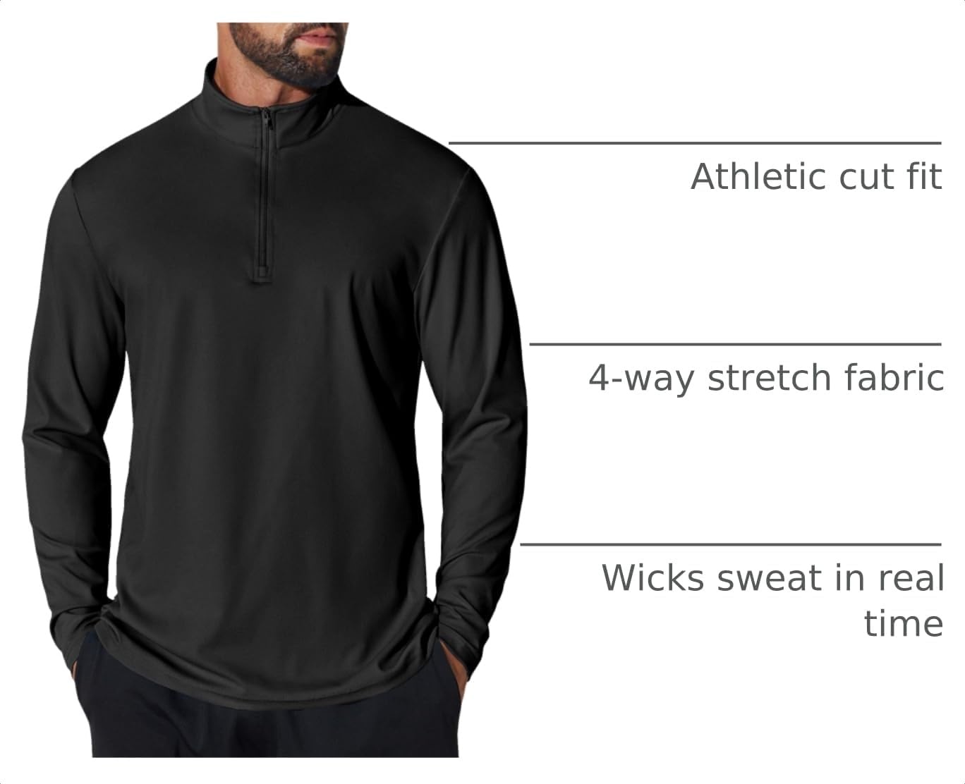 image:imageCOOFANDY Mens Quarter Zip Pullover 14 Zip Mock Neck Sun Protection Lightweight Athletic Golf Polo ShirtsBlack