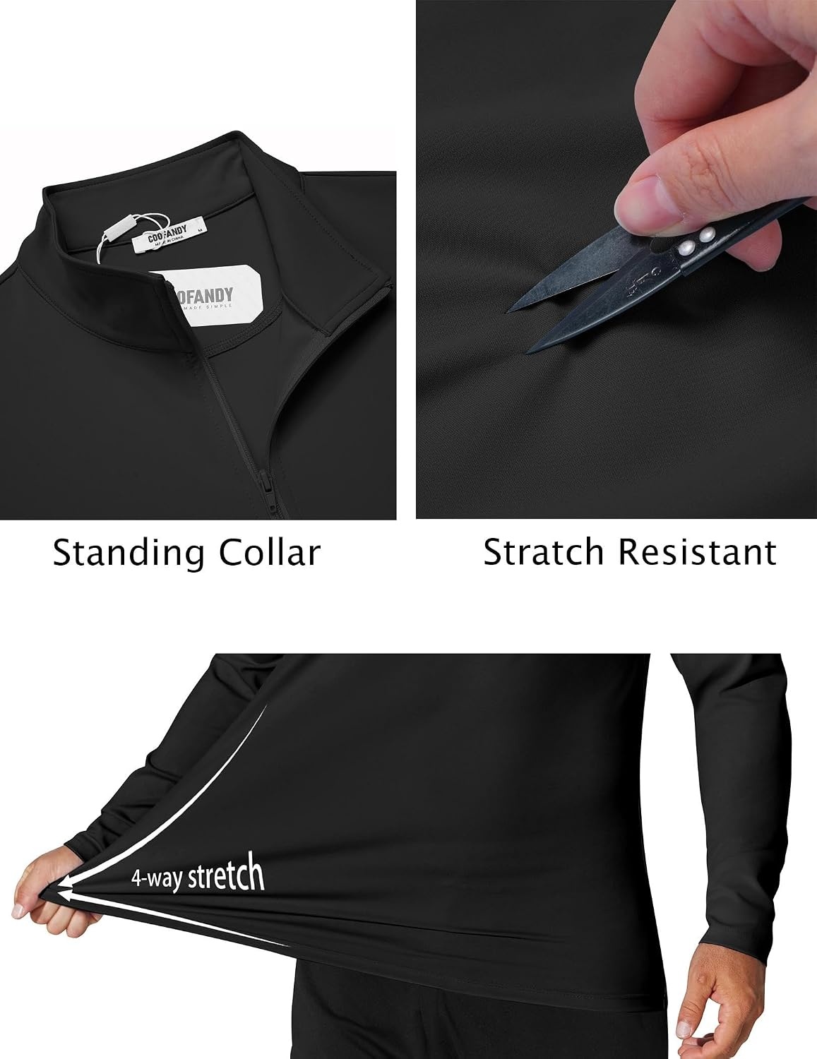 image:imageCOOFANDY Mens Quarter Zip Pullover 14 Zip Mock Neck Sun Protection Lightweight Athletic Golf Polo ShirtsBlack