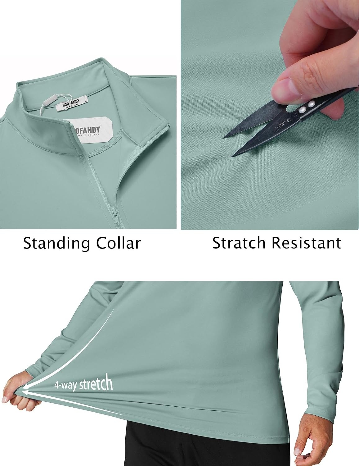image:imageCOOFANDY Mens Quarter Zip Pullover 14 Zip Mock Neck Sun Protection Lightweight Athletic Golf Polo ShirtsGreen