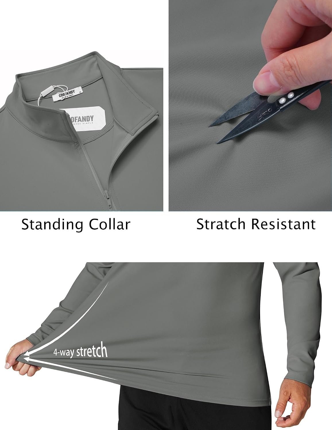 image:imageCOOFANDY Mens Quarter Zip Pullover 14 Zip Mock Neck Sun Protection Lightweight Athletic Golf Polo ShirtsGrey