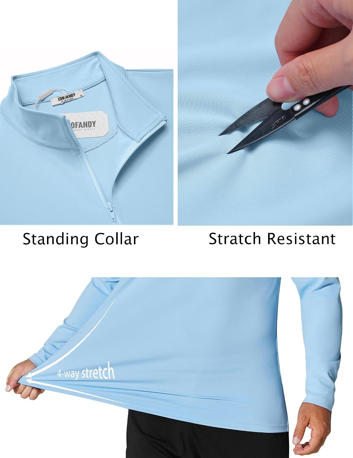 image:imageCOOFANDY Mens Quarter Zip Pullover 14 Zip Mock Neck Sun Protection Lightweight Athletic Golf Polo ShirtsLight Blue