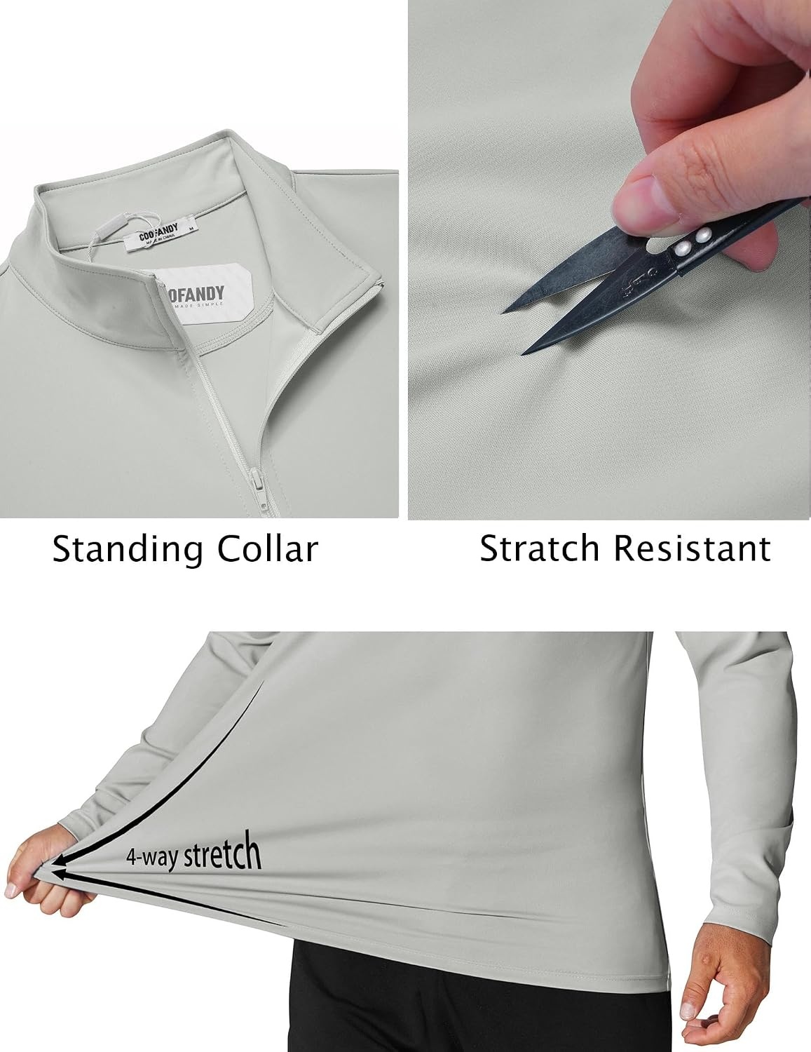 image:imageCOOFANDY Mens Quarter Zip Pullover 14 Zip Mock Neck Sun Protection Lightweight Athletic Golf Polo ShirtsLight Grey