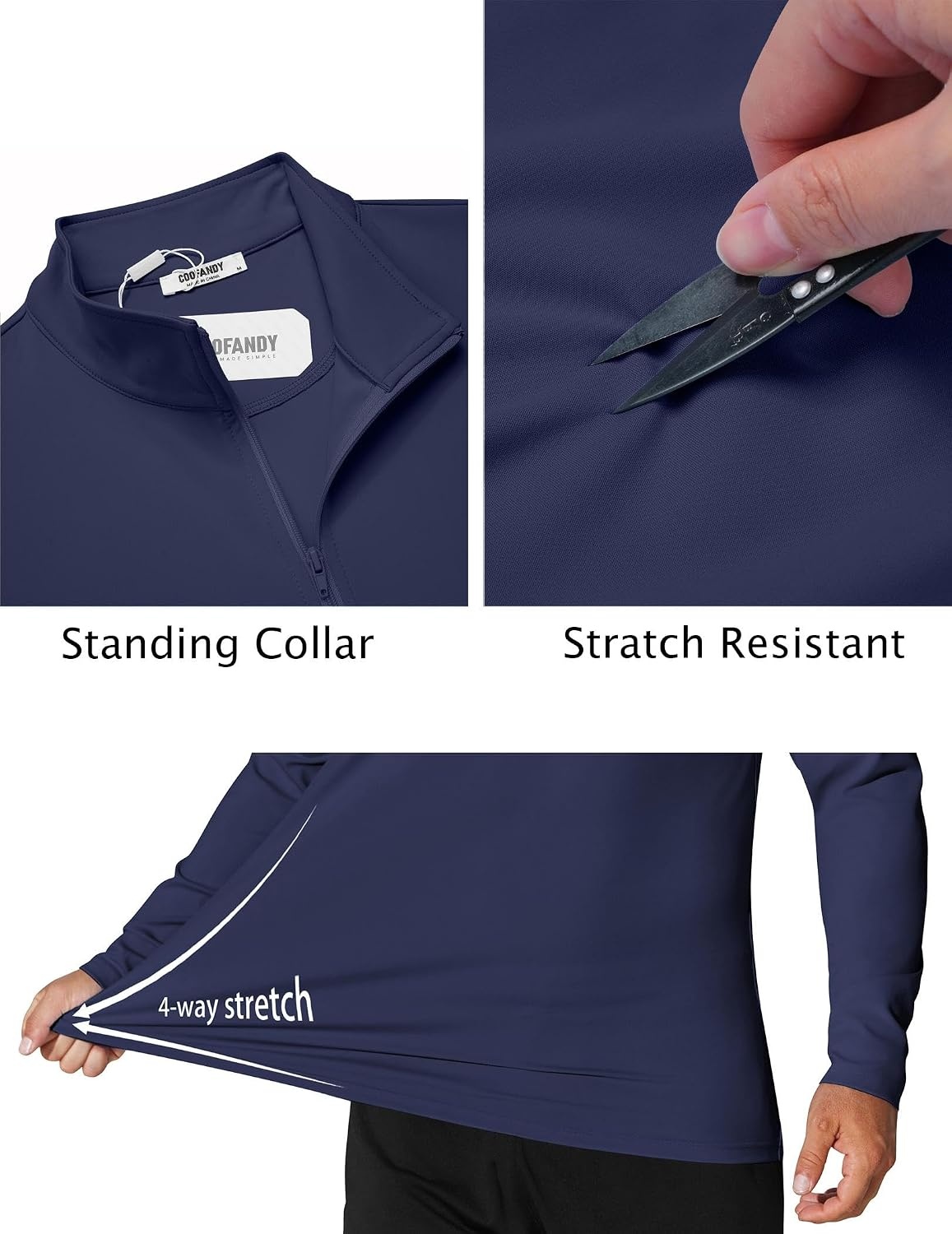 image:imageCOOFANDY Mens Quarter Zip Pullover 14 Zip Mock Neck Sun Protection Lightweight Athletic Golf Polo ShirtsNavy Blue