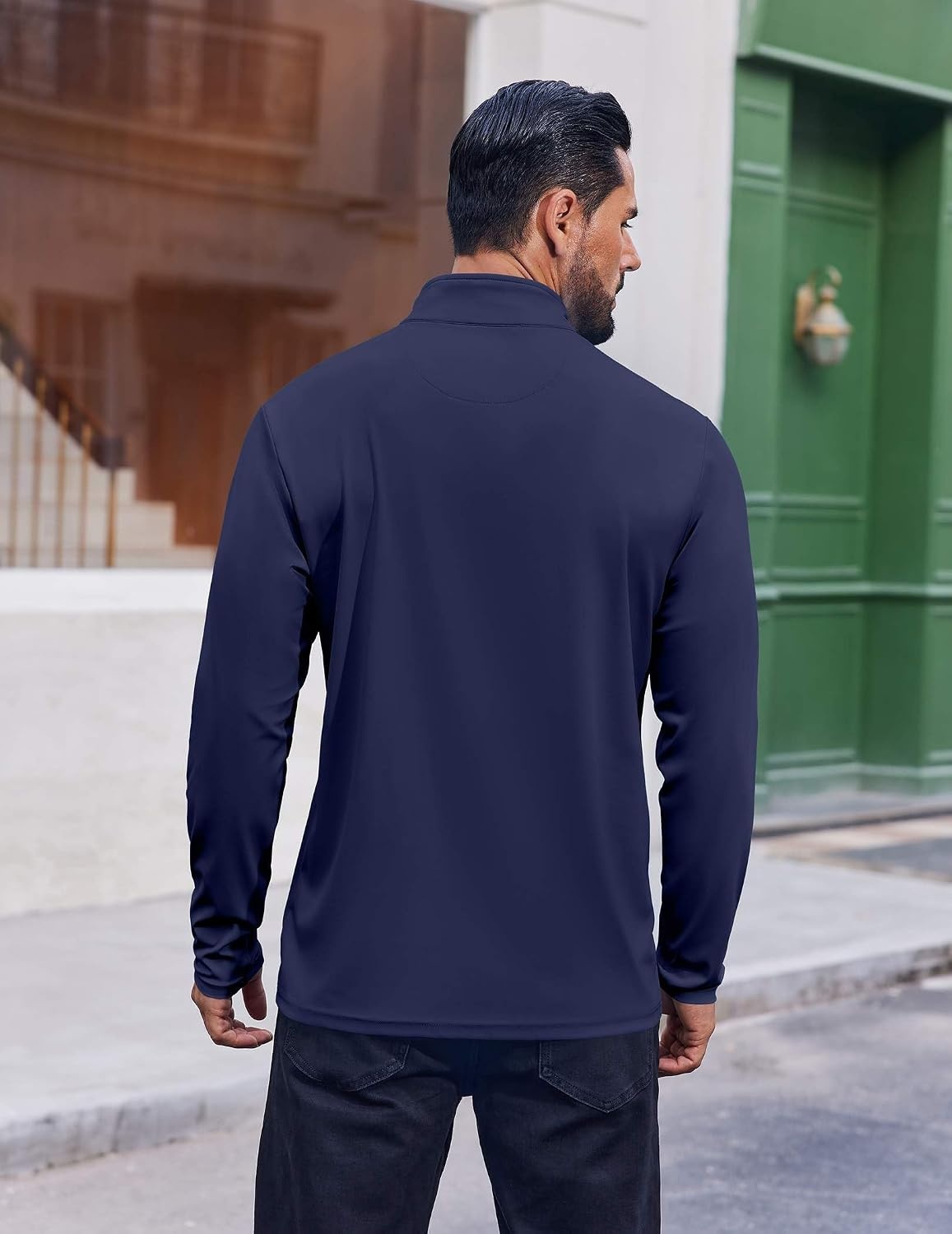 image:imageCOOFANDY Mens Quarter Zip Pullover 14 Zip Mock Neck Sun Protection Lightweight Athletic Golf Polo ShirtsNavy Blue