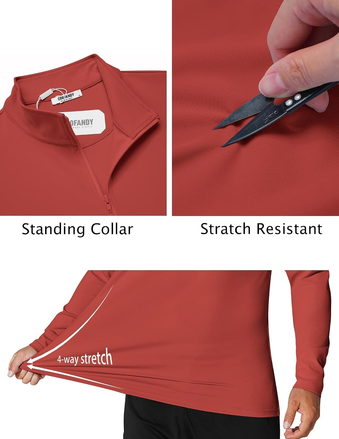 image:imageCOOFANDY Mens Quarter Zip Pullover 14 Zip Mock Neck Sun Protection Lightweight Athletic Golf Polo ShirtsRed